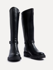 Linzi Black Gilded High Leg Boots With Stretch Side Panel and Buckle Detail - Image 4 of 6