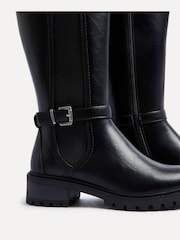 Linzi Black Gilded High Leg Boots With Stretch Side Panel and Buckle Detail - Image 6 of 6