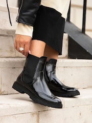 Linzi Black Esme Patent Ankle Boots With Stitched Detail - Image 1 of 6