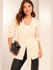 Bela slonokoščena - Lipsy Cosy dolg rokav; z dolgimi rokavi Rib Edge To Edge Knit pletena jopa - Slika 1 iz 4
