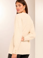 Bela slonokoščena - Lipsy Cosy dolg rokav; z dolgimi rokavi Rib Edge To Edge Knit pletena jopa - Slika 4 iz 4