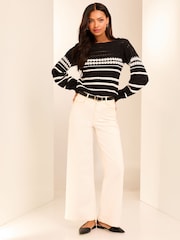 Lipsy Black/White Pointelle Stitch Detail Jumper - Image 3 of 4