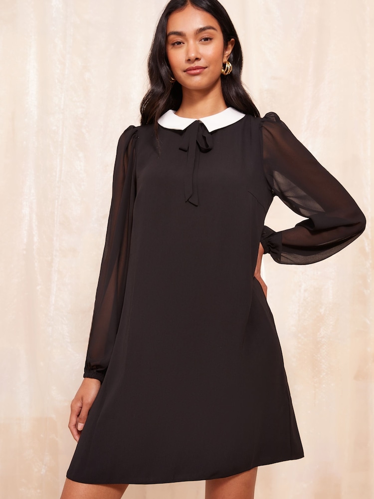Friends Like These Grey Contrast Collar Tailored Shirt Dress - Image 2 of 4 Friends Like These Grey Contrast Collar Tailored Shirt Dress - Image 2 of 4