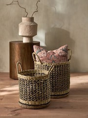 French Connection Set of 2 Black & Natural Seagrass Storage Baskets - Image 1 of 3
