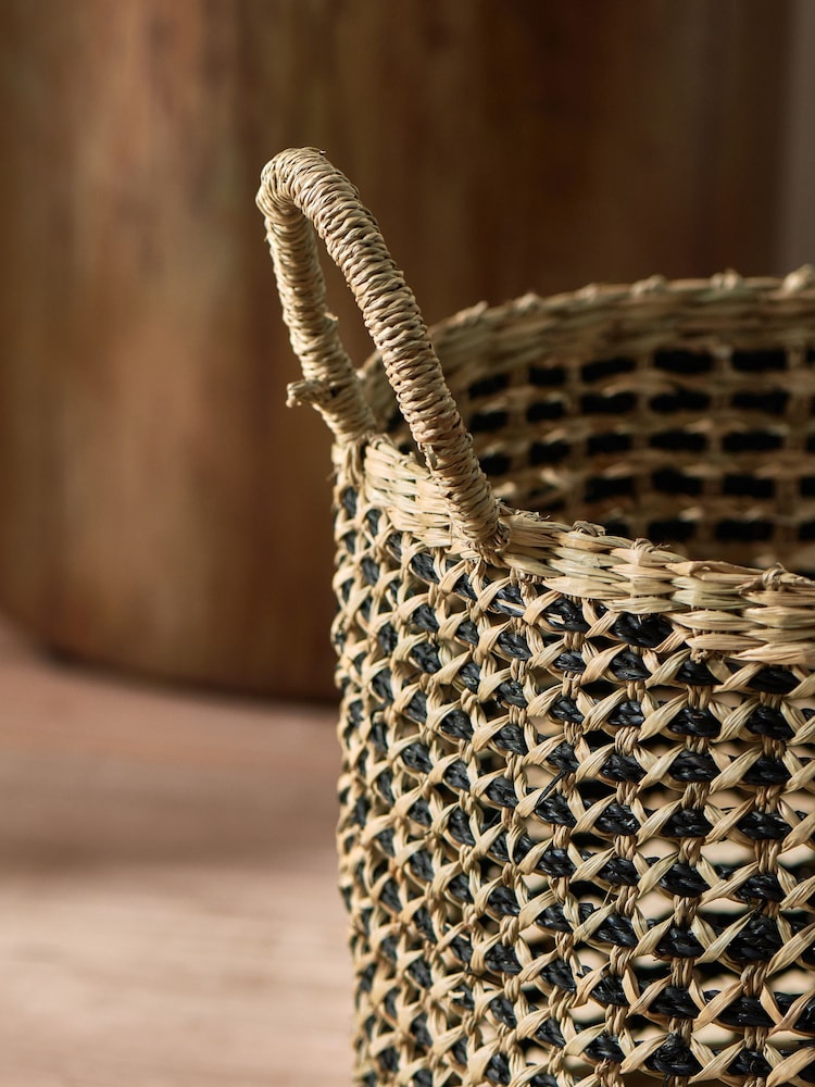 French Connection Set of 2 Black & Natural Seagrass Storage Baskets - Image 2 of 3