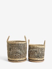 French Connection Set of 2 Black & Natural Seagrass Storage Baskets - Image 3 of 3