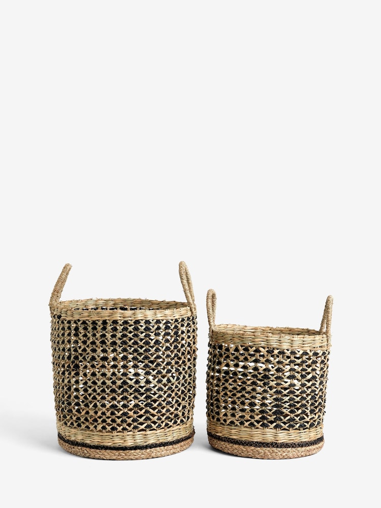 French Connection Set of 2 Black & Natural Seagrass Storage Baskets - Image 3 of 3