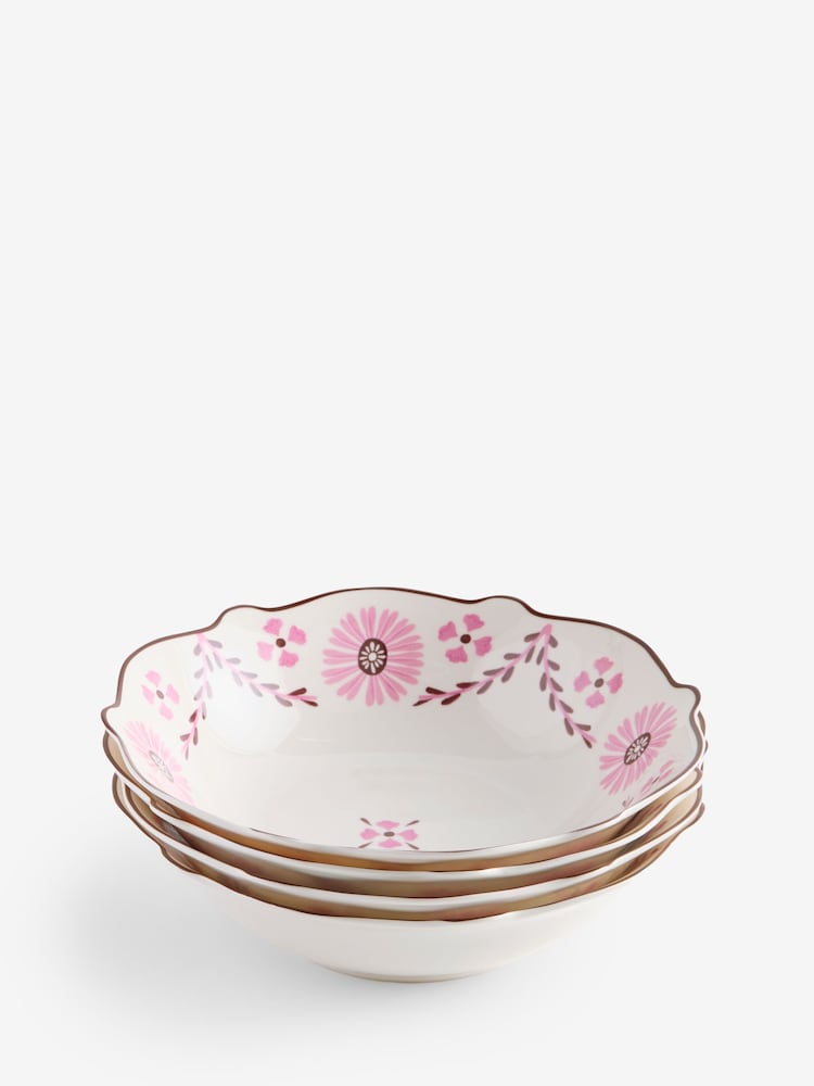 Nina Campbell Set of 4 Pink Primrose Pasta Bowls - Image 5 of 5