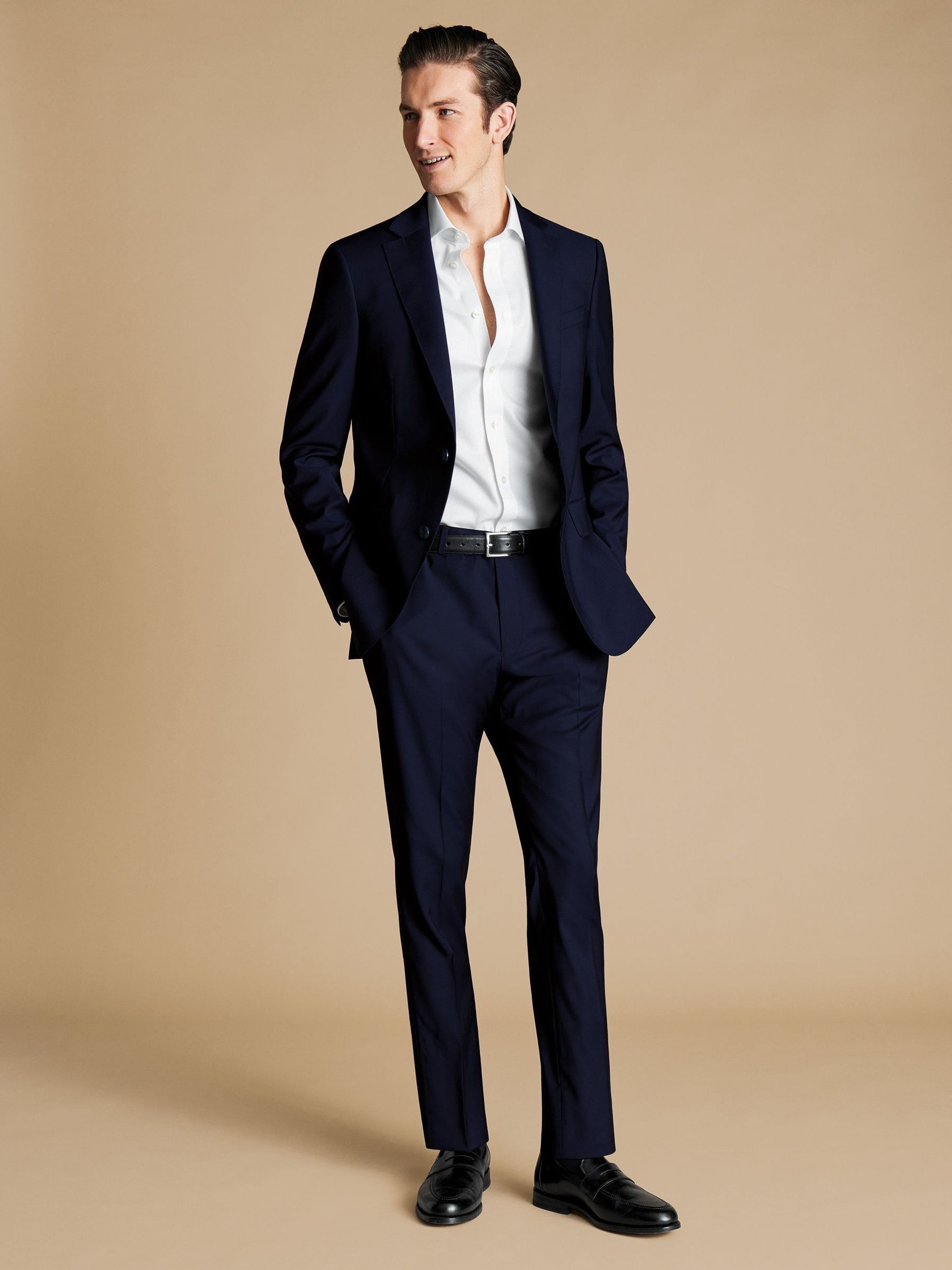 Buy Charles Tyrwhitt Blue Slim Fit Italian Luxury Trousers from