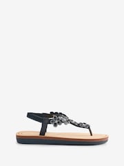 Yours Curve Black Wide Fit Diamante Flower Sandals - Image 2 of 5