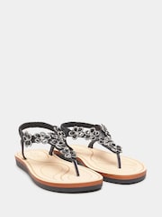Yours Curve Black Wide Fit Diamante Flower Sandals - Image 4 of 5