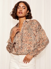 Friends Like These Brown Satin Button Through Shirt - Image 1 of 4
