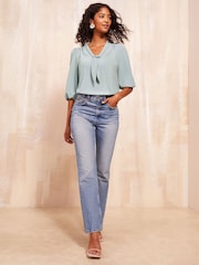 Friends Like These Blue Bow Front Blouse With Puff Sleeve - Image 3 of 4