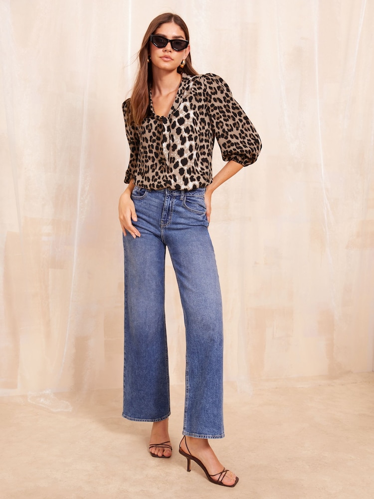 Friends Like These Brown Bow Front Blouse With Puff Sleeve - Image 2 of 4