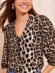 Friends Like These Brown Bow Front Blouse With Puff Sleeve - Image 3 of 4