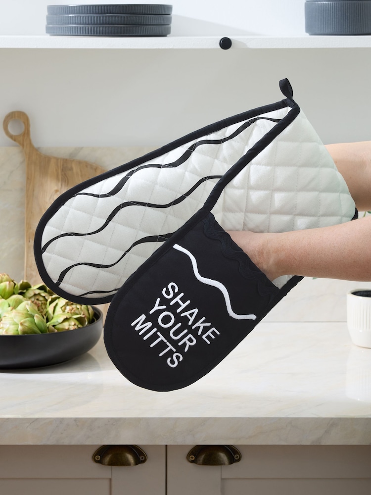 Black Slogan Oven Gloves - Image 1 of 4