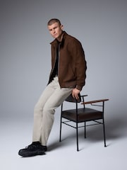 Brown Faux Suede Harrington Jacket - Image 2 of 10