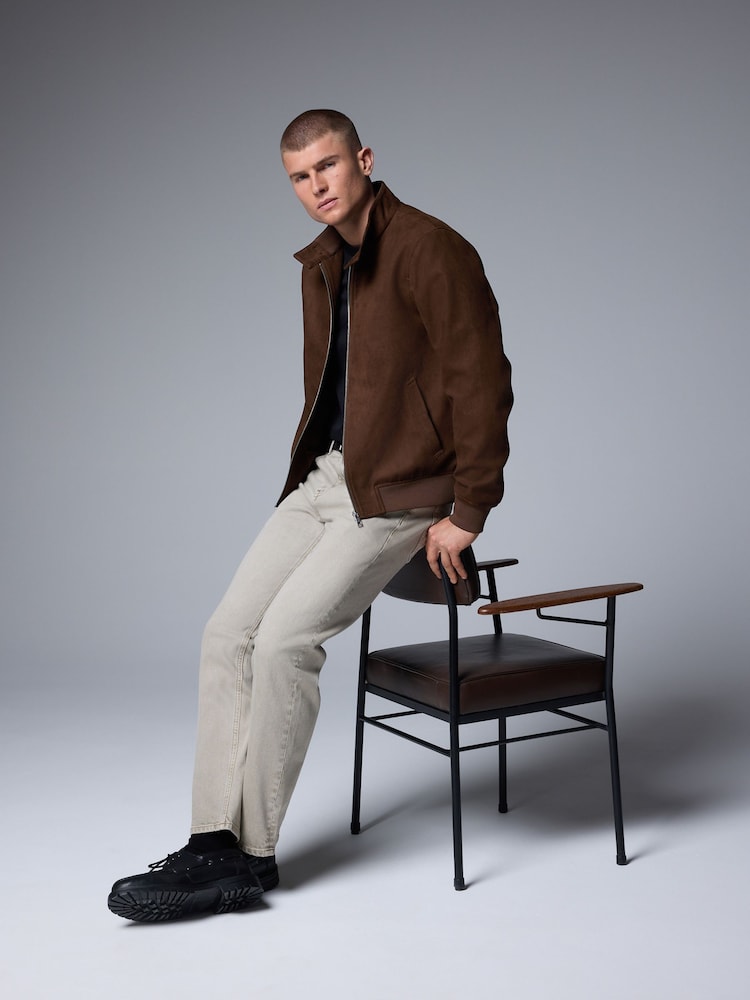 Brown Faux Suede Harrington Jacket - Image 2 of 10
