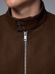 Brown Faux Suede Harrington Jacket - Image 4 of 10