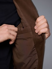 Brown Faux Suede Harrington Jacket - Image 5 of 10