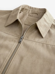 Neutral Faux Suede Zip Through Collared Shacket - Image 10 of 12