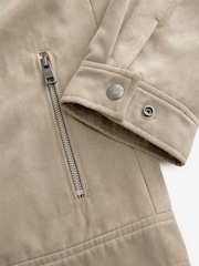 Neutral Faux Suede Zip Through Collared Shacket - Image 12 of 12