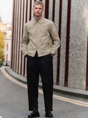 Neutral Faux Suede Zip Through Collared Shacket - Image 2 of 12