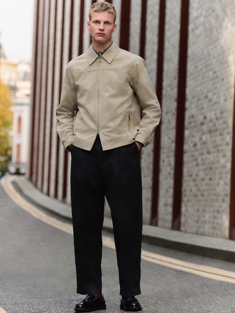 Neutral Faux Suede Zip Through Collared Shacket - Image 2 of 12