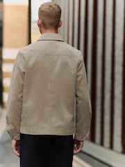 Neutral Faux Suede Zip Through Collared Shacket - Image 3 of 12