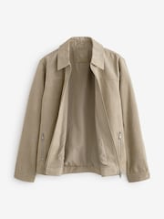 Neutral Faux Suede Zip Through Collared Shacket - Image 8 of 12
