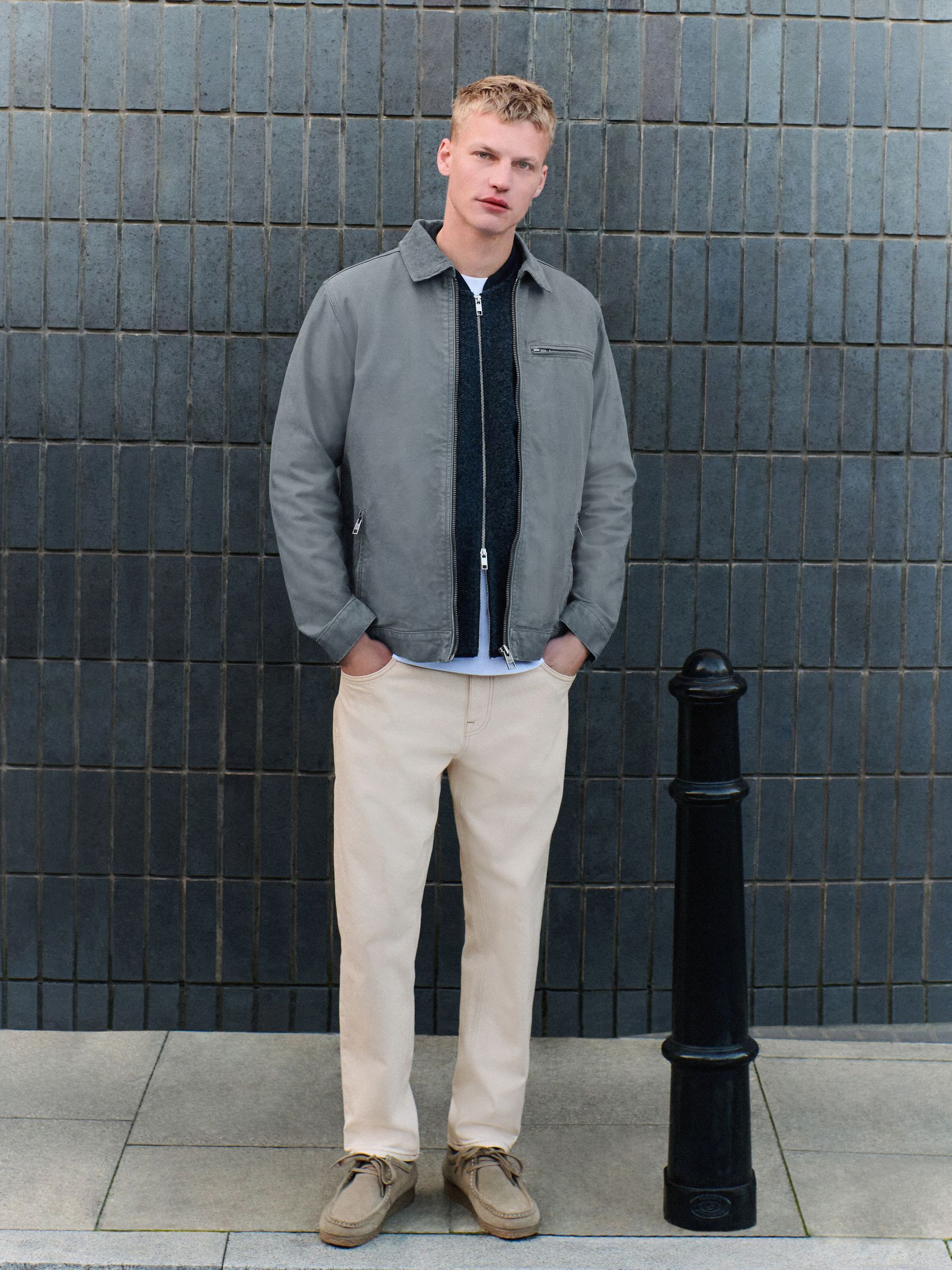 Buy Blue Canvas Worker Jacket with Corduroy Collar from Next USA