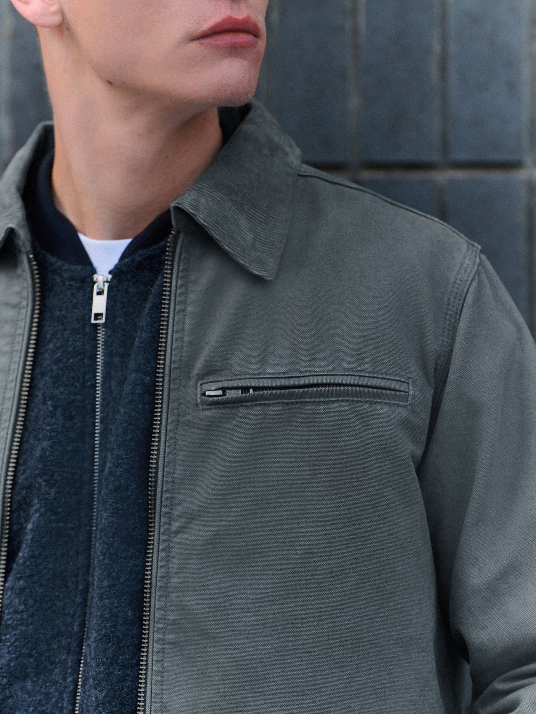 Buy Blue Canvas Worker Jacket with Corduroy Collar from Next USA
