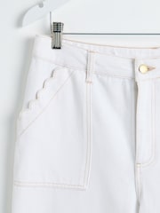 Oliver Bonas White Denim Scalloped Pocket Wide Leg Cropped Jeans - Image 5 of 7