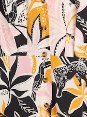Oliver Bonas Pink/Orange Tropical Print Mini Shirt Dress With Linen - Image 6 of 8