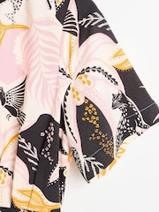 Oliver Bonas Pink/Orange Tropical Print Mini Shirt Dress With Linen - Image 7 of 8