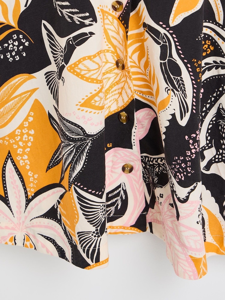 Oliver Bonas Pink/Orange Tropical Print Mini Shirt Dress With Linen - Image 8 of 8