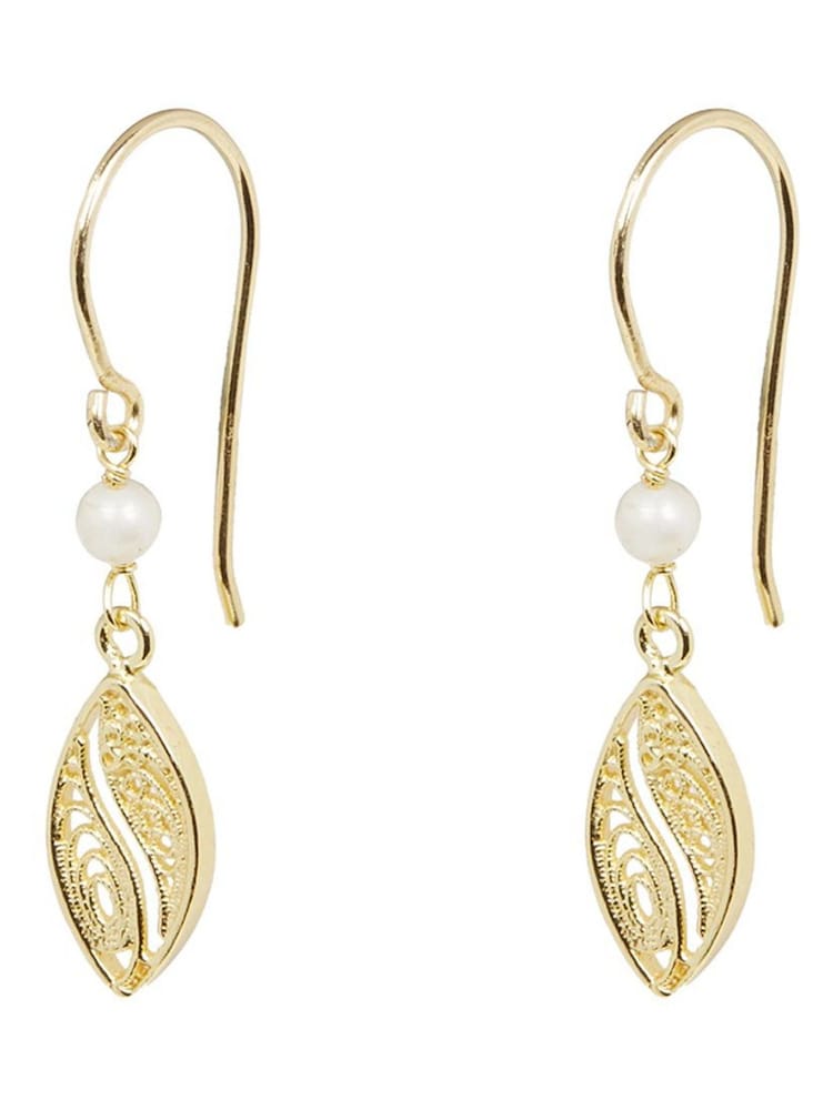 Oliver Bonas Gold Plated Deryn Filigree Pearl Drop Earrings - Image 1 of 6