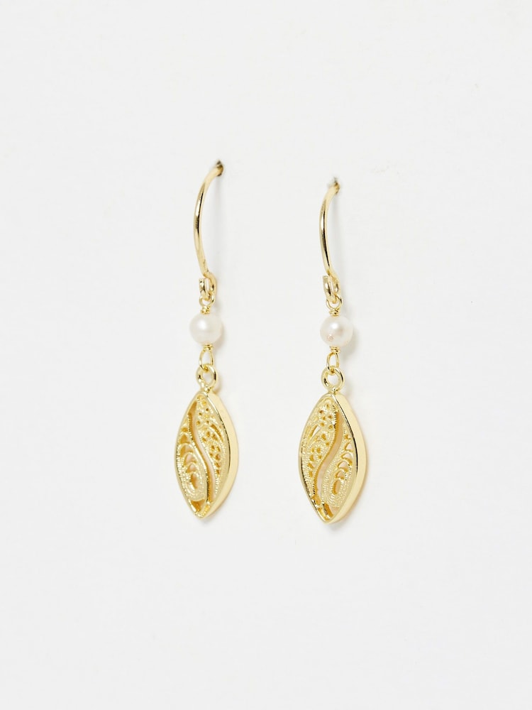 Oliver Bonas Gold Plated Deryn Filigree Pearl Drop Earrings - Image 2 of 6