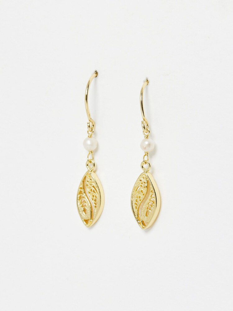 Oliver Bonas Gold Plated Deryn Filigree Pearl Drop Earrings - Image 2 of 6 Oliver Bonas Gold Plated Deryn Filigree Pearl Drop Earrings - Image 2 of 6