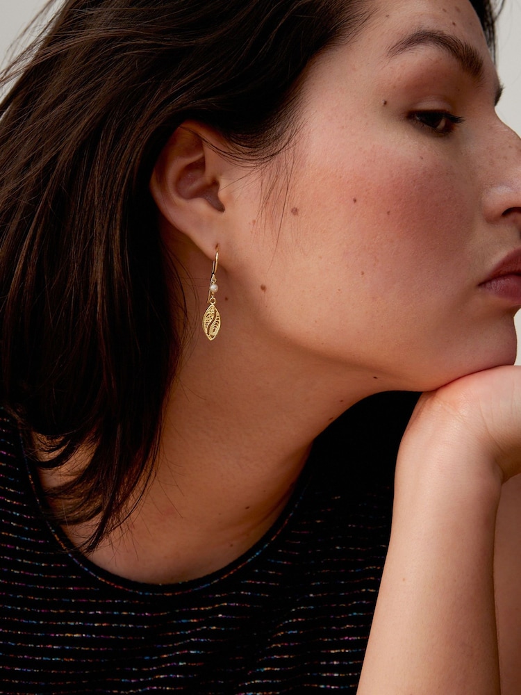 Oliver Bonas Gold Plated Deryn Filigree Pearl Drop Earrings - Image 6 of 6 Oliver Bonas Gold Plated Deryn Filigree Pearl Drop Earrings - Image 6 of 6
