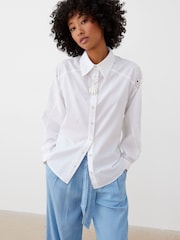 Oliver Bonas White Embroidered Sleeve 100% Cotton Shirt - Image 2 of 8