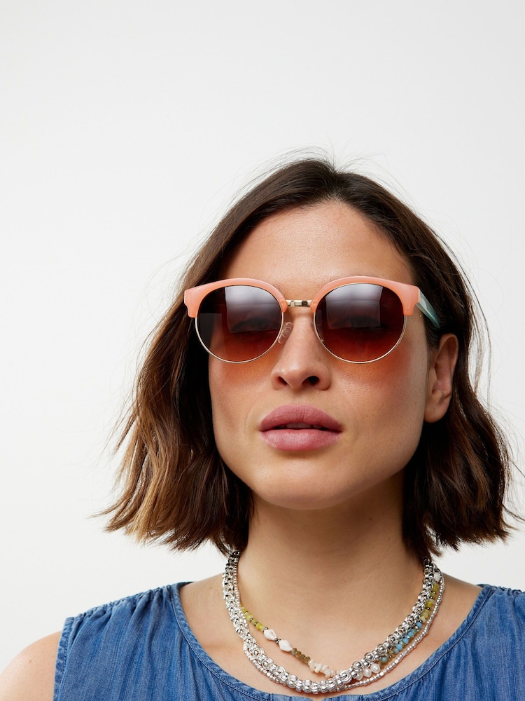 Oliver Bonas Pink Peach/Blue Glitter Arm Clubmaster Sunglasses - Image 1 of 1 Oliver Bonas Pink Peach/Blue Glitter Arm Clubmaster Sunglasses - Image 1 of 1