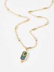 Oliver Bonas Grey Alys Oval Paua Shell Gold Tone Plated Pendant Necklace - Image 2 of 5