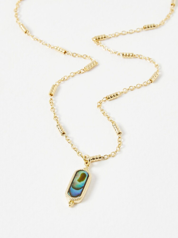 Oliver Bonas Grey Alys Oval Paua Shell Gold Tone Plated Pendant Necklace - Image 2 of 5