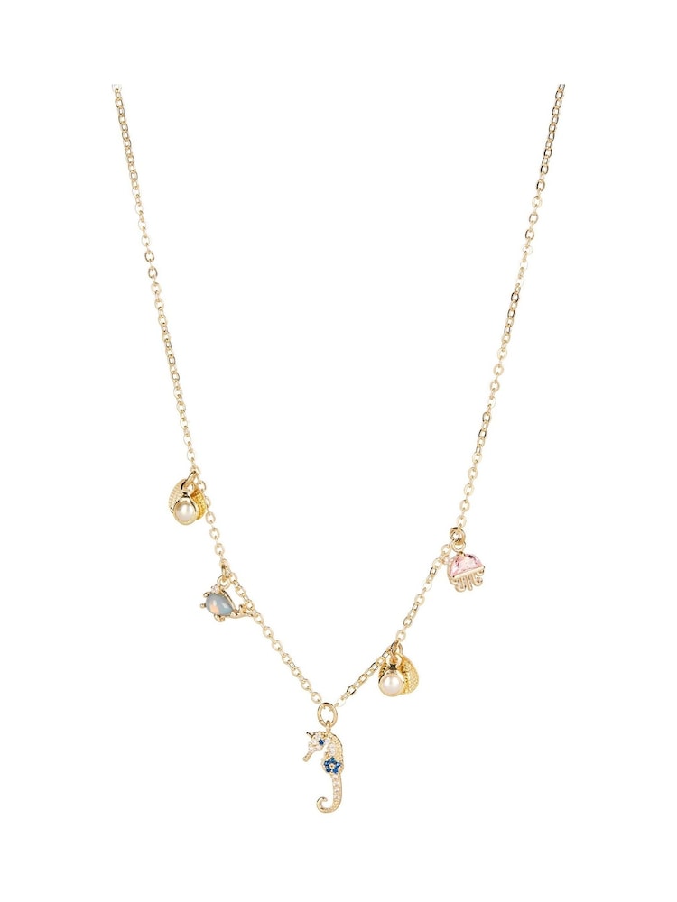 Oliver Bonas Gold Tone Marina Seahorse And Shell Charm Chain Necklace - Image 1 of 5