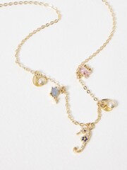 Oliver Bonas Gold Tone Marina Seahorse And Shell Charm Chain Necklace - Image 2 of 5
