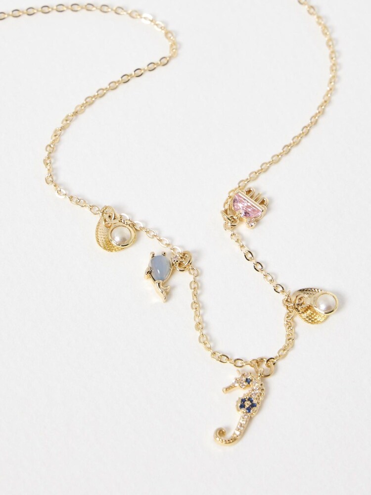 Oliver Bonas Gold Tone Marina Seahorse And Shell Charm Chain Necklace - Image 2 of 5 Oliver Bonas Gold Tone Marina Seahorse And Shell Charm Chain Necklace - Image 2 of 5