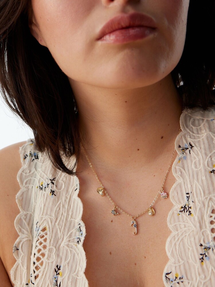 Oliver Bonas Gold Tone Marina Seahorse And Shell Charm Chain Necklace - Image 5 of 5 Oliver Bonas Gold Tone Marina Seahorse And Shell Charm Chain Necklace - Image 5 of 5