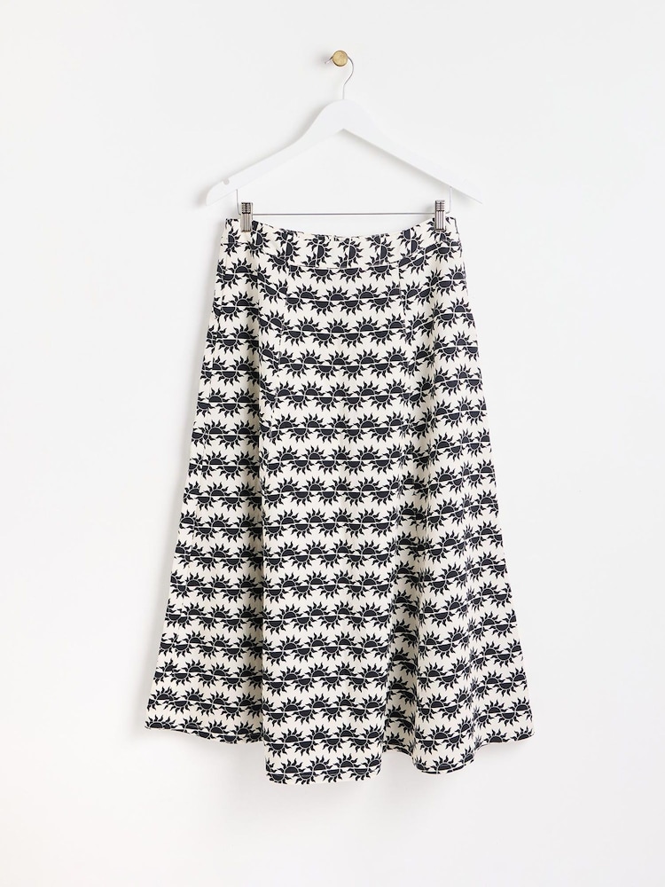 Oliver Bonas White Sun Print Midi Skirt With Linen - Image 2 of 6