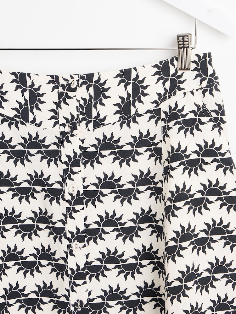 Oliver Bonas White Sun Print Midi Skirt With Linen - Image 6 of 6